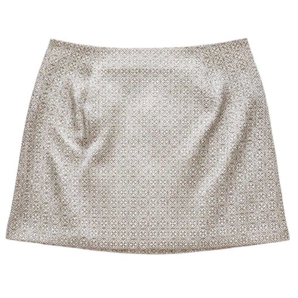 GLASSON CHIC MINI SKIRT FAUX SILK BOHO RECYCLED FABRIC PATTERN, W28, LINED